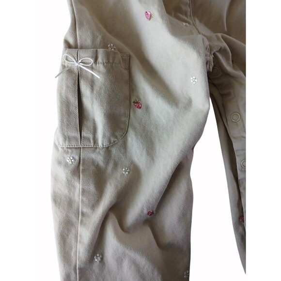 Gymboree Girls 3T White Cardigan Tan Overalls Strawberry Patch Set Embroidered - Picture 14 of 16